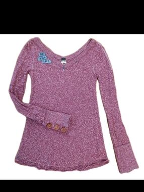 RARE We The Free Red Marled Pink Long Sleeved Henley Medium